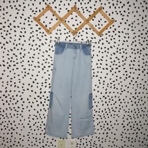 Justice Light Wash Color Block Cargo Girls Wide Leg Jeans